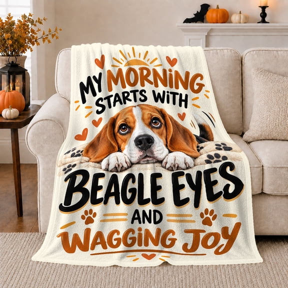 Photorealistic Beagle Companionship Art Featuring, Playful Pet Portrait Pattern, Warm Flannel Blanket for Living Room and Reading Nook, Dog Lovers Appreciation Gift, Pet Lover Home Decor