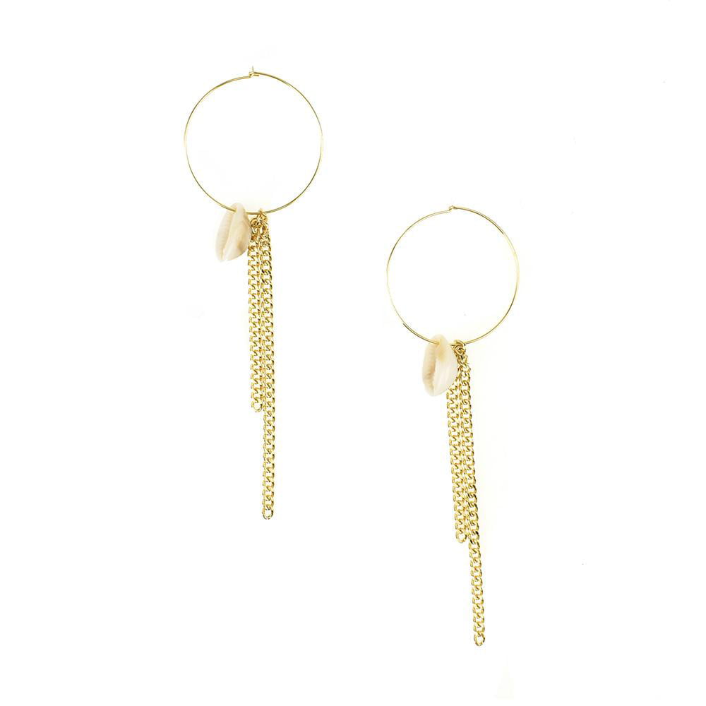 Cowrie Shell Hoop Earrings, Gold, 5-Inch - Walmart.com