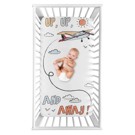 Sweet Jojo Designs Airplane Red Blue and Grey Photo Op Fitted Crib Sheet