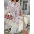 thumbnail image 3 of Women'S Floral Print Lace Trimmed Neckline Ribbon Tie Sleep Dress, 3 of 5