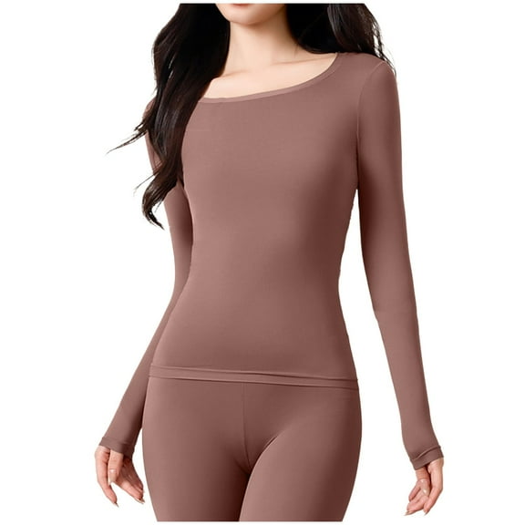 WAGUTH Women's Ultra Thin Crew Neck Thermal Tops Seamless Long Sleeve Skinny Base Layer Warm Underwear,XL
