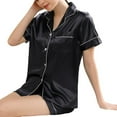 thumbnail image 4 of Women's Short Sleeve Shorts Pajama Set Summer Soft Silky Comfy Button Up Spring Lightweight Pjs 2 Piece Silk Sleepwear Black 8-10, 4 of 5