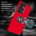 thumbnail image 3 of Shockproof Case for Samsung S23 Ultra 5G, [Embedded Finger Ring] Military Grade Phone Case Cover with Reinforced Metal Stand Kickstand [Support Magnetic Car Holder] for S23 Ultra, Red, 3 of 13