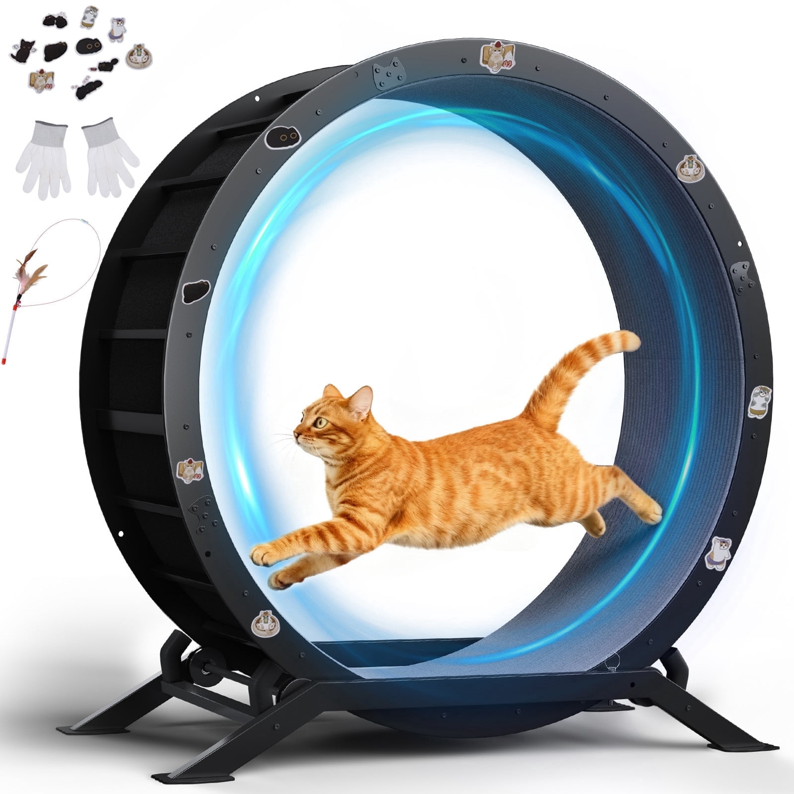 GTPLAYER 40" Metal Cat Exercise Wheel, Ultra-Quiet Cat Treadmill with Safety Latch for Indoor Cats, Heavy Duty Pet Running Wheel, Black
