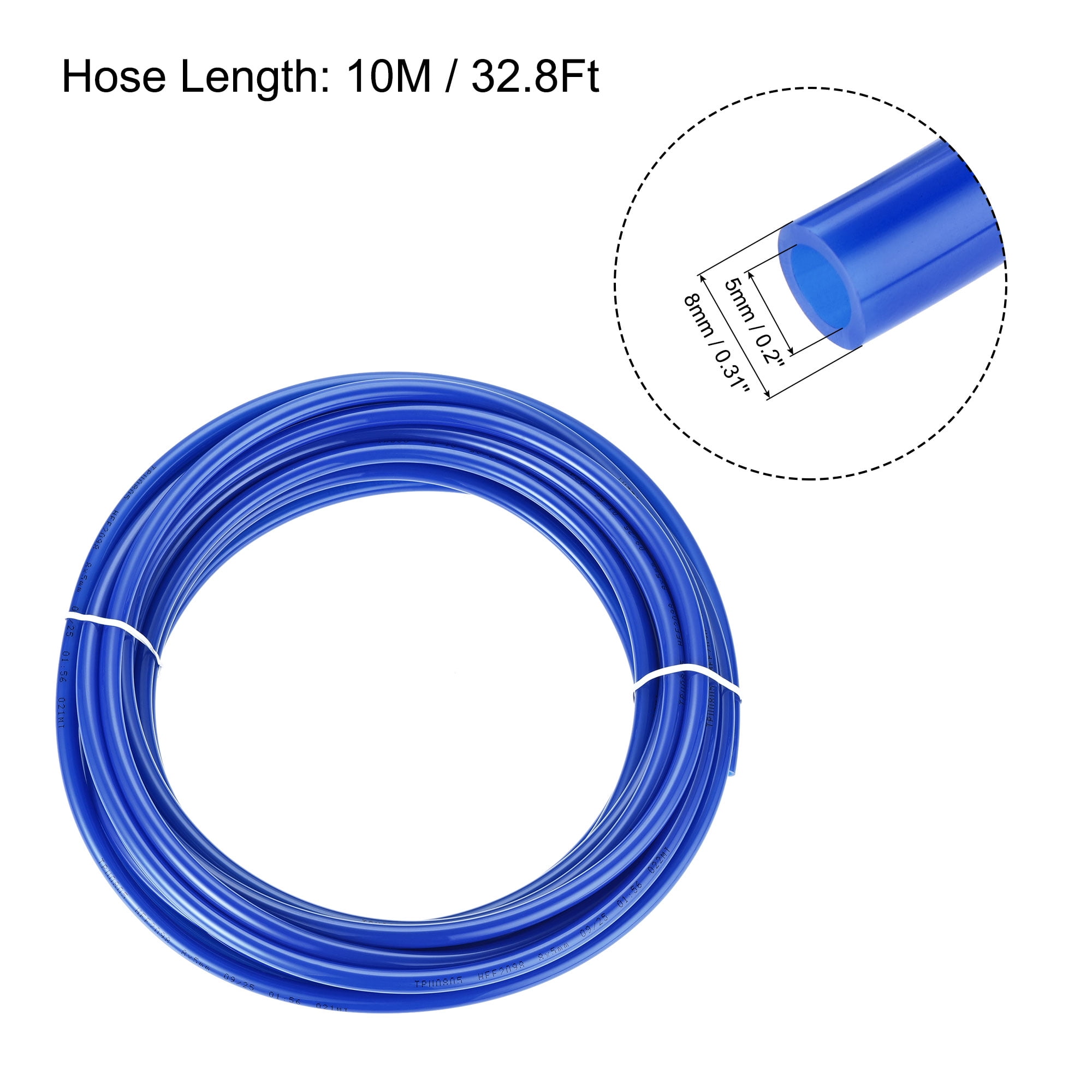 Uxcell 8mm OD PU Air Hose Tubing Kit 10 Meters Blue with 16 Pcs Fittings