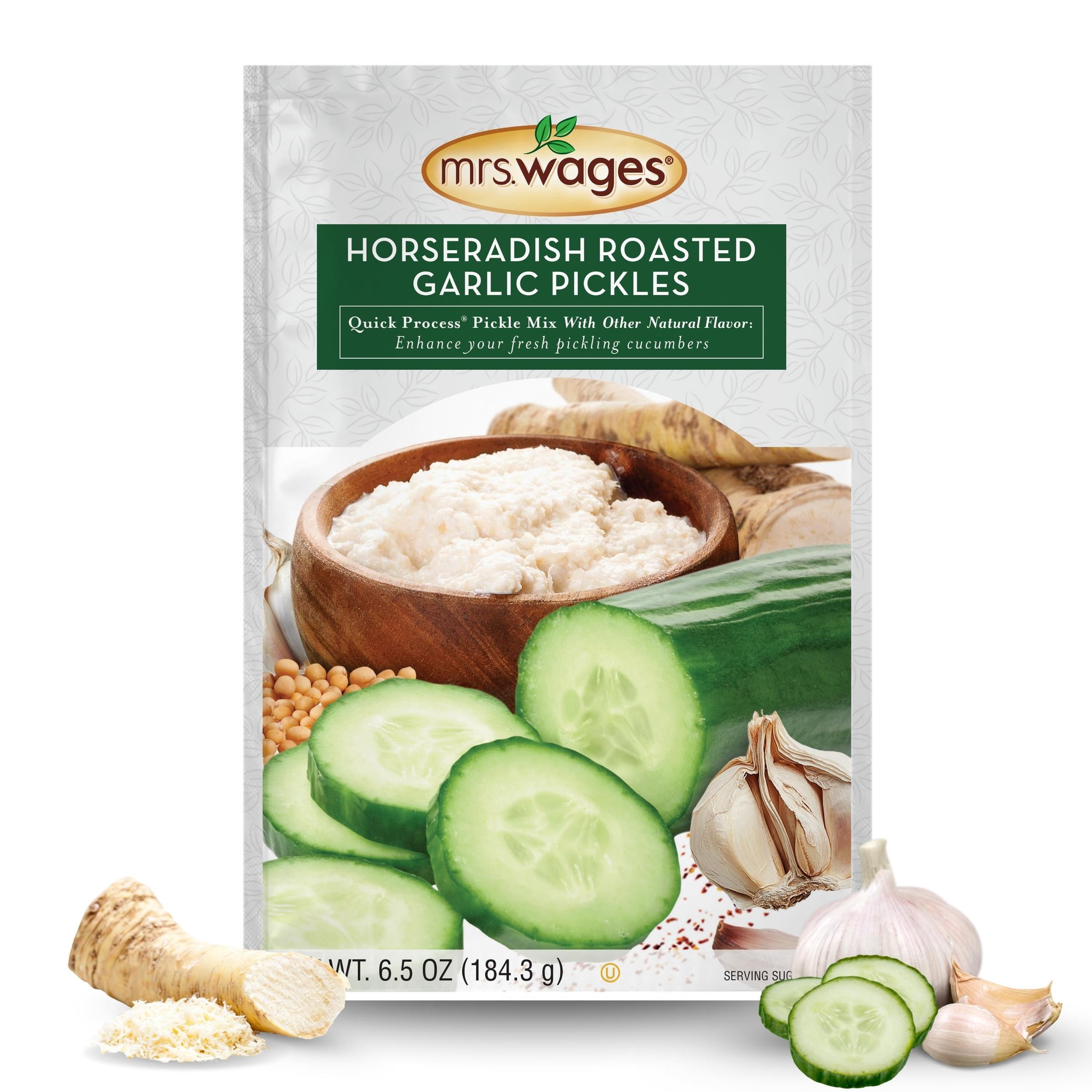 (2 pack) Mrs. Wages Horseradish Roasted Garlic Pickles Quick Process Mix | Simple-to-Use | Flavorful Spice | Easy Way to Make Pickles | 6.5 oz Packet