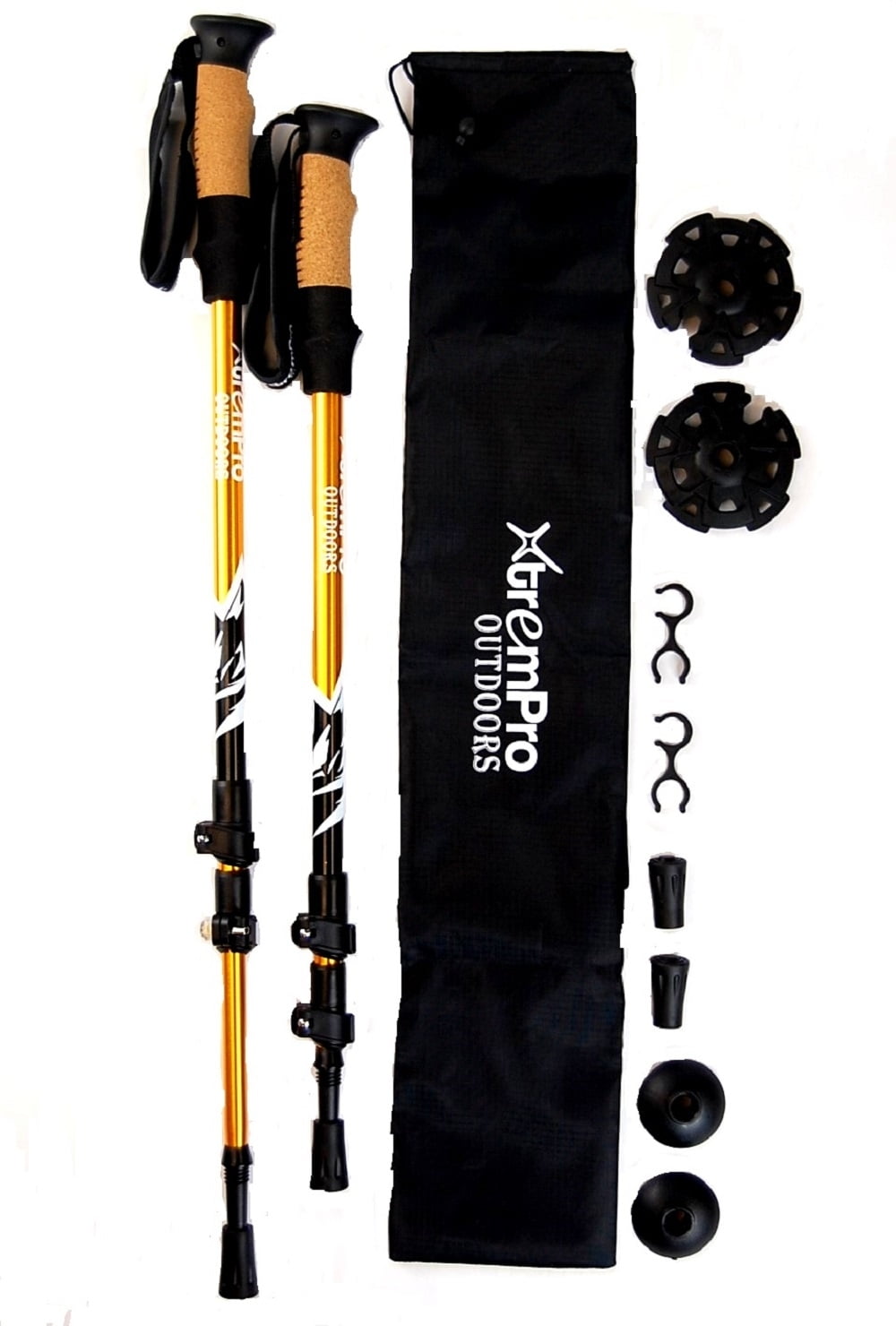 Gold Hiking Trekking Poles Lightweight 7075 Aluminum Alloy Quick Flip