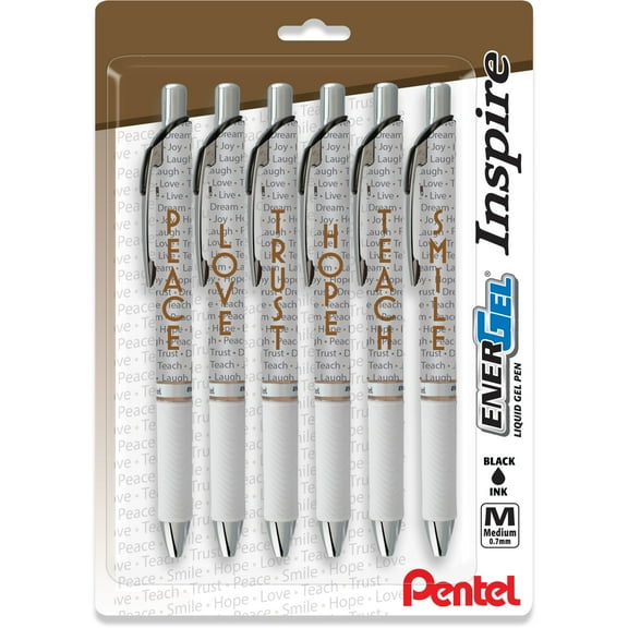 Pentel® EnerGel™ Inspire Pens, Medium Point, 0.7 mm, Black Ink, 6 Pack
