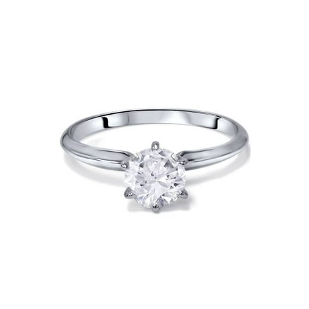 14k Wg Diamond Solitaire - G-H SI 1 Carat Round Solitaire Enhanced Diamond Engagement Ring 14K White Gold