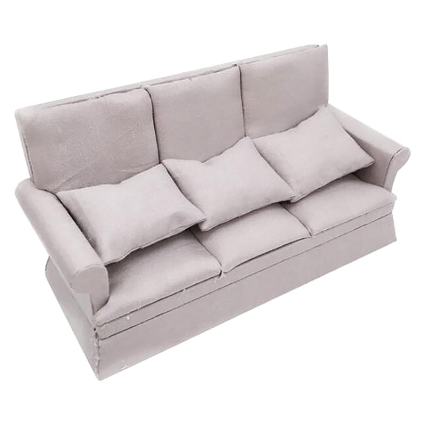 1:12 Mini casa de muñecas sala de estar cocina decoración sofá con tres almohadas Wmkox8yii fhajkh2357