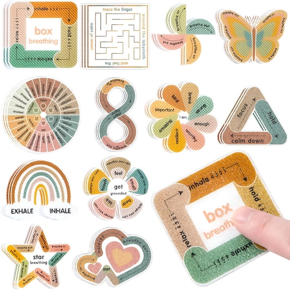 CYFW Sensory Strips for Anxiety Calming Stickers, 36Pcs 2 Textured for Mood Calming, Breathing Mindfulness Fidget Sticker for Kids, Anxiety Relief at Office & Classroom Desk