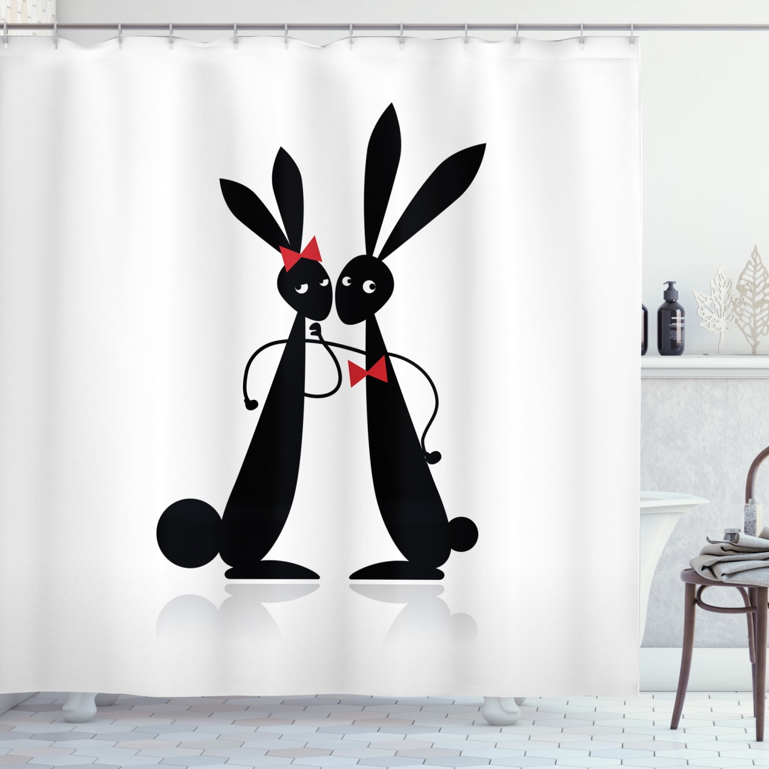 Bunny Shower Curtain Funny Rabbits, Bunny Shower Curtain Hooks
