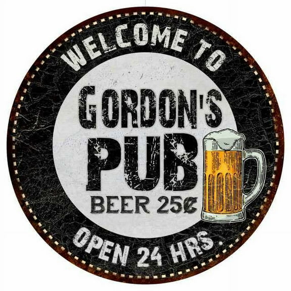 Gordon's Pub 14" Round Metal Sign Beer Bar Black Wall Decor Gift 100140039286