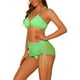 thumbnail image 4 of Bikinis de mujer con anillo, conjuntos de halter de 3 piezas con falda de malla con cordón, verde fluorescente grande, 4 of 5