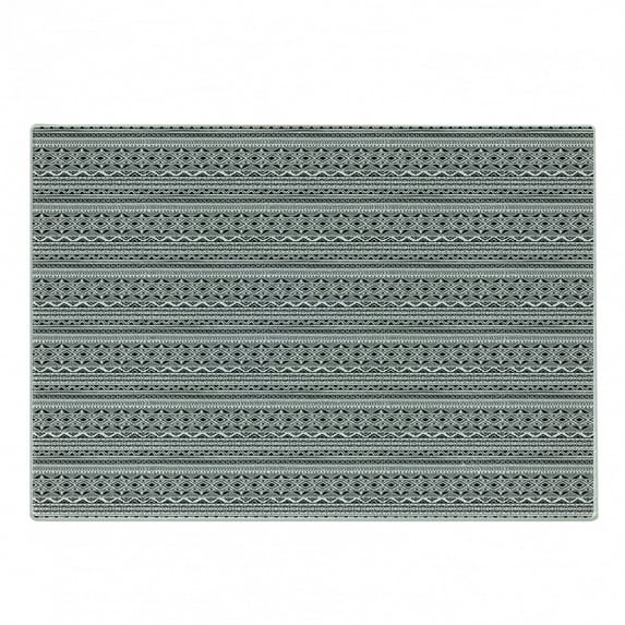 Ethnic Cutting Board, Black and White Geometric Ornament Hand Drawn Style Folk Native Peruvian Borders, Decorative Tempered Glass Cutting and Serving Board, Small Size, Black White, by Ambesonne