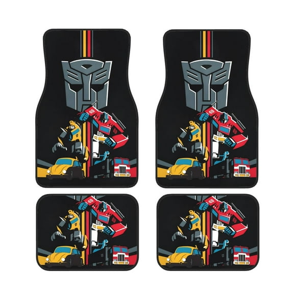 4pcs Car Floor Mats Set Transformers Print Car Floor Mat Durable Fabric Heavy Duty Auto Floor Carpets Seats Universal Auto Interior Accessories