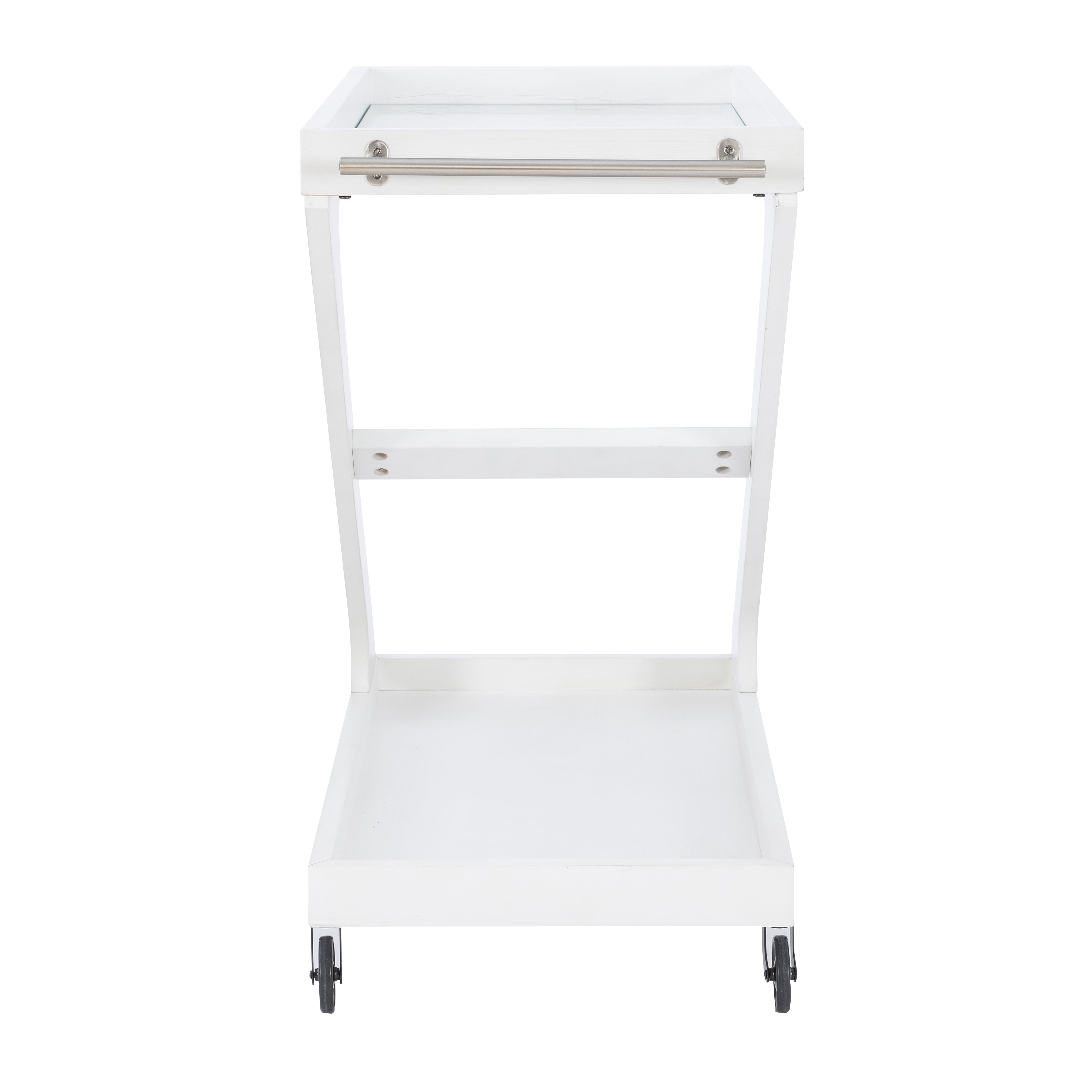 Powell Thornton 2-Tier Z-Frame Rolling Bar Cart with Glass Top, Antique White