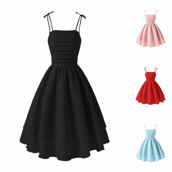 SGMVNU Girls Solid Color Dress Summer Sleeveless Spaghetti Straps Dresses for Toddler to Big Girls (Black Size 9 Years)