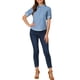 thumbnail image 2 of INSPIRE CHIC Blusa de media abertura con cuello tipo polo, bolsillo en el pecho y mangas enrolladas para mujer, talla XS, color azul, 2 of 7