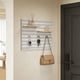 thumbnail image 5 of Rack de almacenamiento de pared sin pinchazo para tablero perforado Organizador de plástico de 16,7" x 13" con cesta de desagües y ganchos, montado en la pared para cocina, baño, garaje, oficina, 5 of 6