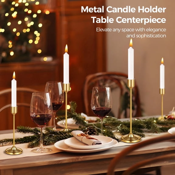 6 PCS Brass Candlestick Holders, 3 Heights Vintage Metal Taper Candle Holders Set, Electroplated Iron Candle Stick Stand for Wedding Table Fireplace Dinner Decor
