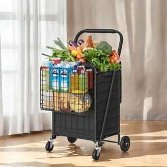 Gymax Heavy Duty Folding Shopping Cart Utility Jumbo Double Basket
