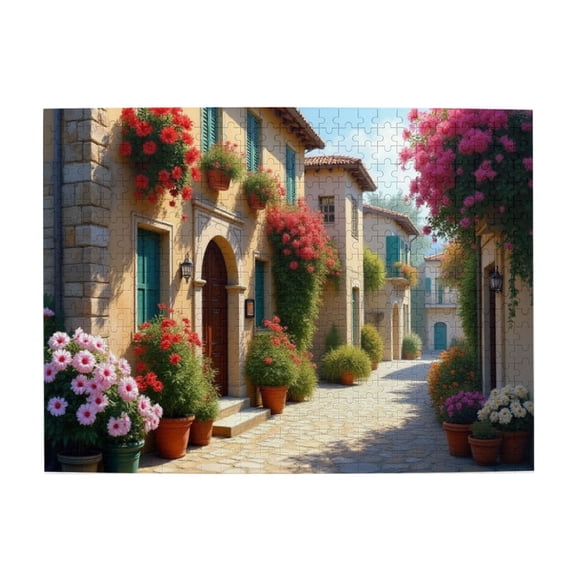 500 Piece Jigsaw Puzzle For Adults Flowering Street Scene Beautiful Italian Village Challenging & Relaxing Puzzle Home Decor Great Gift Idea 20.5X15In