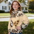 thumbnail image 4 of COEQINE Girls Polyester Sweatshirt, Quarter Zip Pullover Long Sleeve Loose Fit T-Shirts, Printed Casual Wear Tees for Kids and Youth 5-6 Years, Butterfly Sunflower Cow Leopard Print, 4 of 7