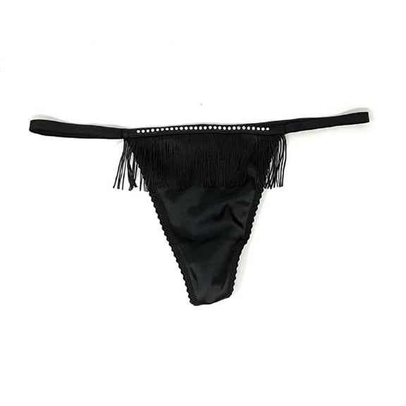 Victoria's Secret Very Sexy Fringe V-String Rhinestone Panty Black Size X-Large NWT