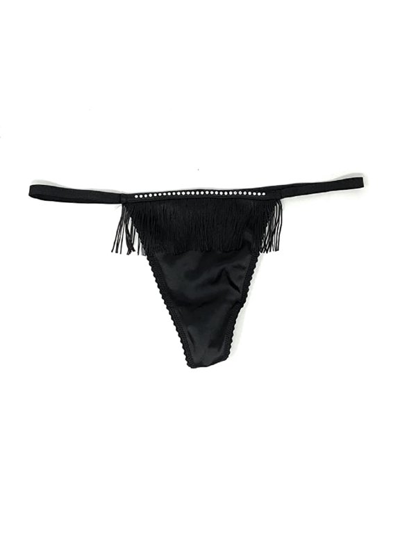Very Sexy Fringe V-String Rhinestone Panty Black Size X-Large NWT