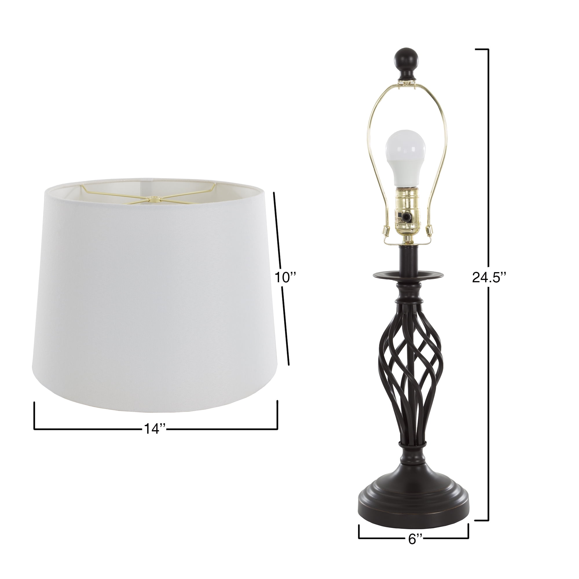 Lavish Home Set of 2 Oil-Rubbed Spiral Table Lamps with Shades (Bronze)