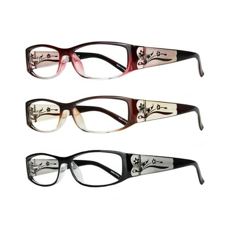 Eyebogo Kaylee Value 3-Pack Women Rectangular Reading Glasses, Burgundy/Brown/Black, +1.50