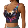 thumbnail image 2 of Gukieu Colorful Wolf Head Print Women's Sports Vest, Low-neck U-shaped Removable Pad Sports Bra for Yoga, Exercise, Dance-X-Large, 2 of 8