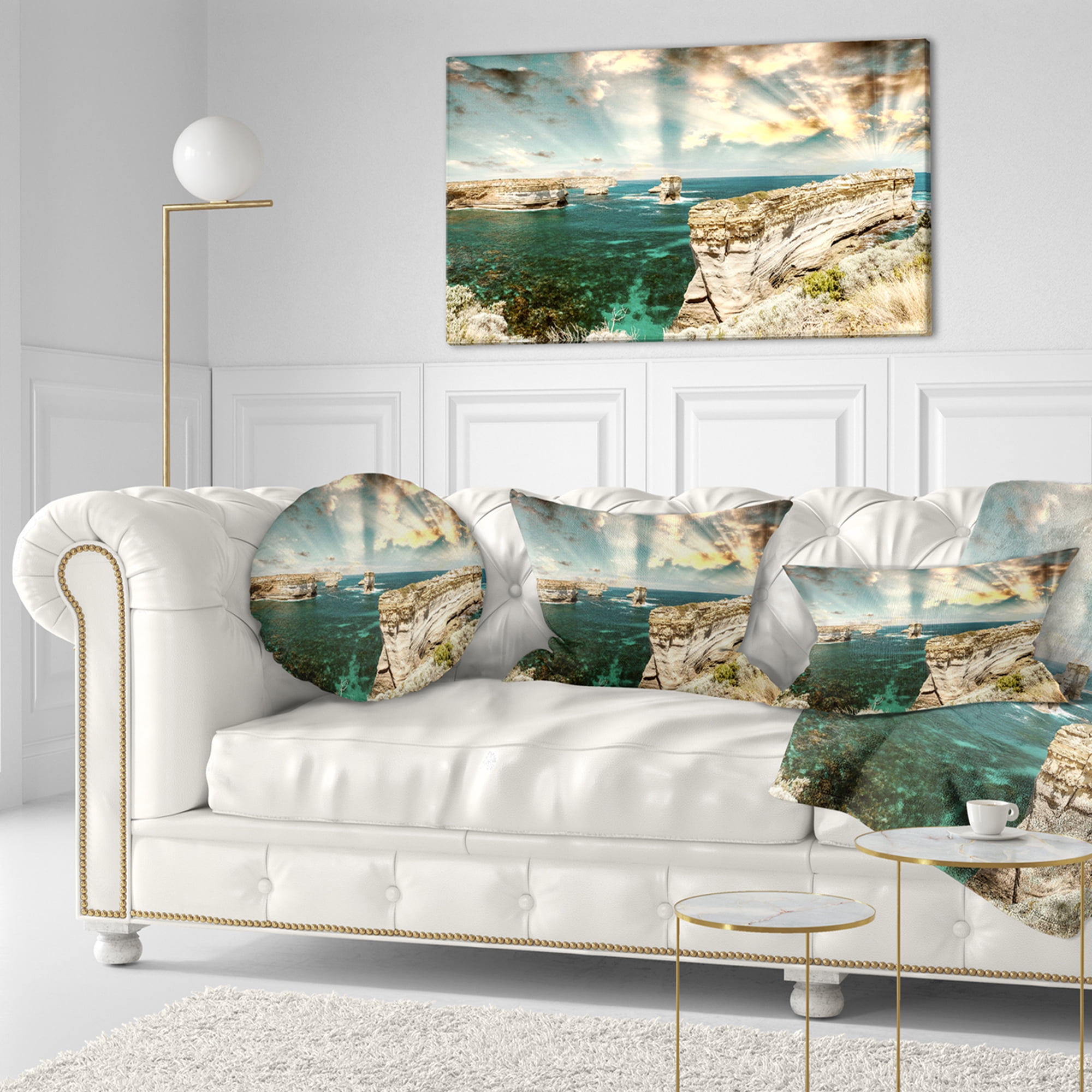 Designart 12" x 20" Blue Polyester Throw Pillow