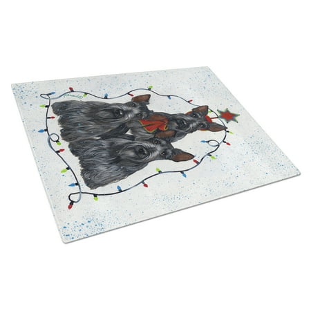 

Carolines Treasures PPP3176LCB Scottie Christmas Family Tree Glass Cutting Board Large 12H x 16W multicolor