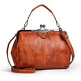 thumbnail image 2 of ShengRui Women Vintage Hollow Handbag Oil Leather Shoulder Crossbody Bag Satchel Purse with Kiss Lock Closure, 2 of 5