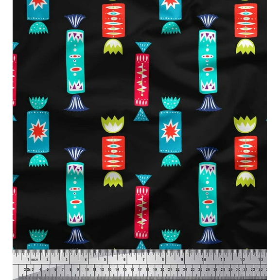 Soimoi Black Cotton Duck Fabric Candies Food Decor Fabric Printed Yard 42 Inch Wide