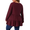 thumbnail image 3 of Agnes Orinda Women's Plus Size Babydoll Tops Long Sleeve Crew Neck Casual Loose Peplum Blouses Tunics 3X Burgundy, 3 of 6