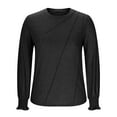 thumbnail image 4 of Women's Trendy Long Sleeve Tops with Pleats Solid Color Elastic Ruffled Cuffs Long Sleeve Casual T-shirts Loose (M, Black), 4 of 6