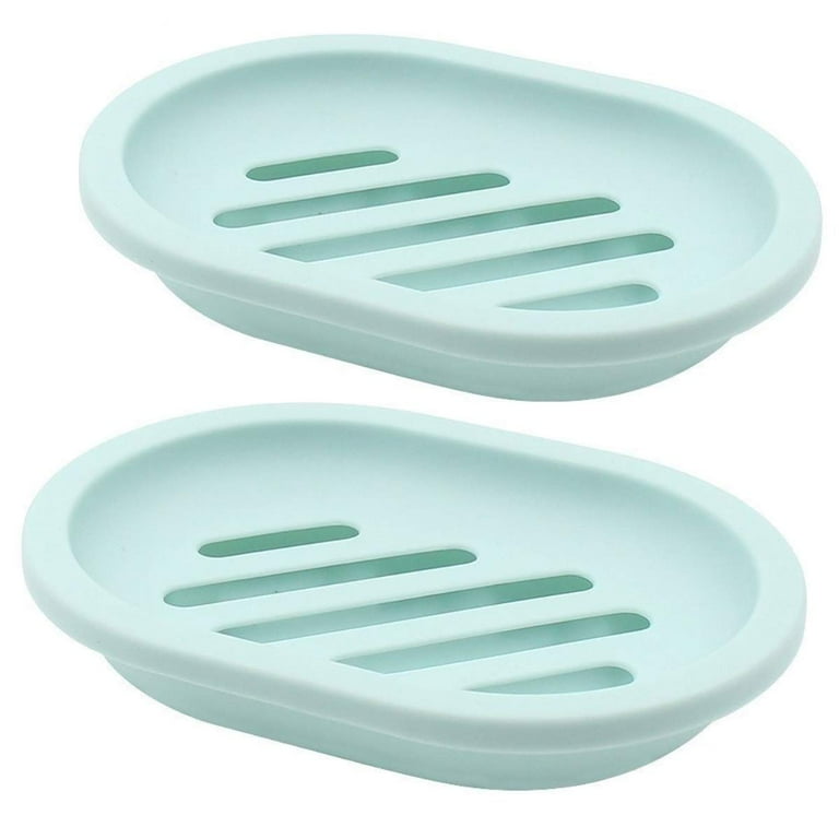 4 Pack Soap Dish with Drain Soap Holder Soap Saver Easy Cleaning Dry Stop Mushy Soap GREEN