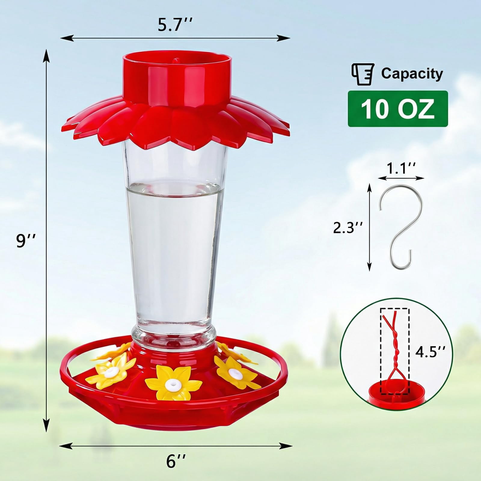 Plastic Hummingbird Feeders 2 Pack 10 Oz Clear Outdoor Hanging Garden Decor