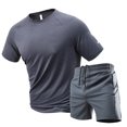 thumbnail image 4 of Maqroz Mens Two Piece Workout Sets Short Sleeve Crewneck T-Shirts Drawstring Shorts Casual Athletic Activewear Solid Gym Suits Summer Outfits, 4 of 5