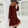 thumbnail image 3 of Vestido tipo suéter largo de color liso de moda de otoño e invierno, vestido de punto de línea A suelto y torcido con cuello redondo, 3 of 5