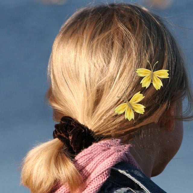 2 Pinzas para El Pelo de Mariposa, Pinzas para El Pelo de Mariposa, Accesorios para El Pelo para Mujeres Y Niñas, Horquillas para Fiestas, Regalos de Amarillo satinado Salvador Pinza para el cabello