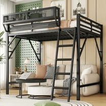 Queen Size Metal Loft Bed with Ladder and Storage Shelves for Teens,Black