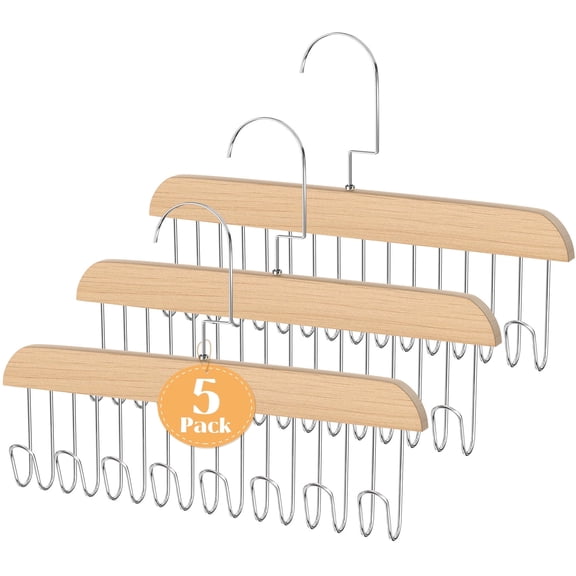 AcerichFad 5 Pack Belt Clothes Hangers, Space Saving Wooden Hangers with 40 Hooks, 360 Degrees Rotating Multifunctional Wardrobe Storage Hanger for Tie Bra Vest