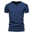 thumbnail image 2 of fatyb Mens Casual T-Shirts Summer Button V Neck Tee Pullover Solid Color Vacation Beach Tops with Pocket, 2 of 7