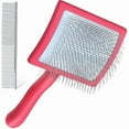 thumbnail image 1 of HAYAN Dog Slicker Brush for Shedding and Grooming Medium or Long Haired Cats, Extra Long & Soft Pin Slicker Brush for Removes Loose Hair, Tangles, Knots, Undercoat, Free Pet Comb, Large Red, 1 of 1
