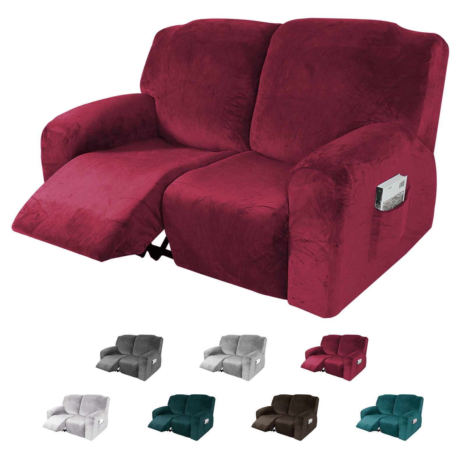 CJC Velvet Recliner Covers, Stretch Armchair Slipcovers, 6Piece for
