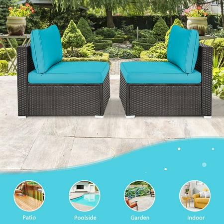 Gymax 2pcs Patio Wicker Rattan Sectional Armless Chair Sofa W Turquoise Cushion Canada - Sirio Niko Patio Furniture Canada Gymax 2pcs Patio Wicker Rattan Sectional Armless Chair Sofa W Turquoise Cushion Canada - Sirio Niko Patio Furniture Canada